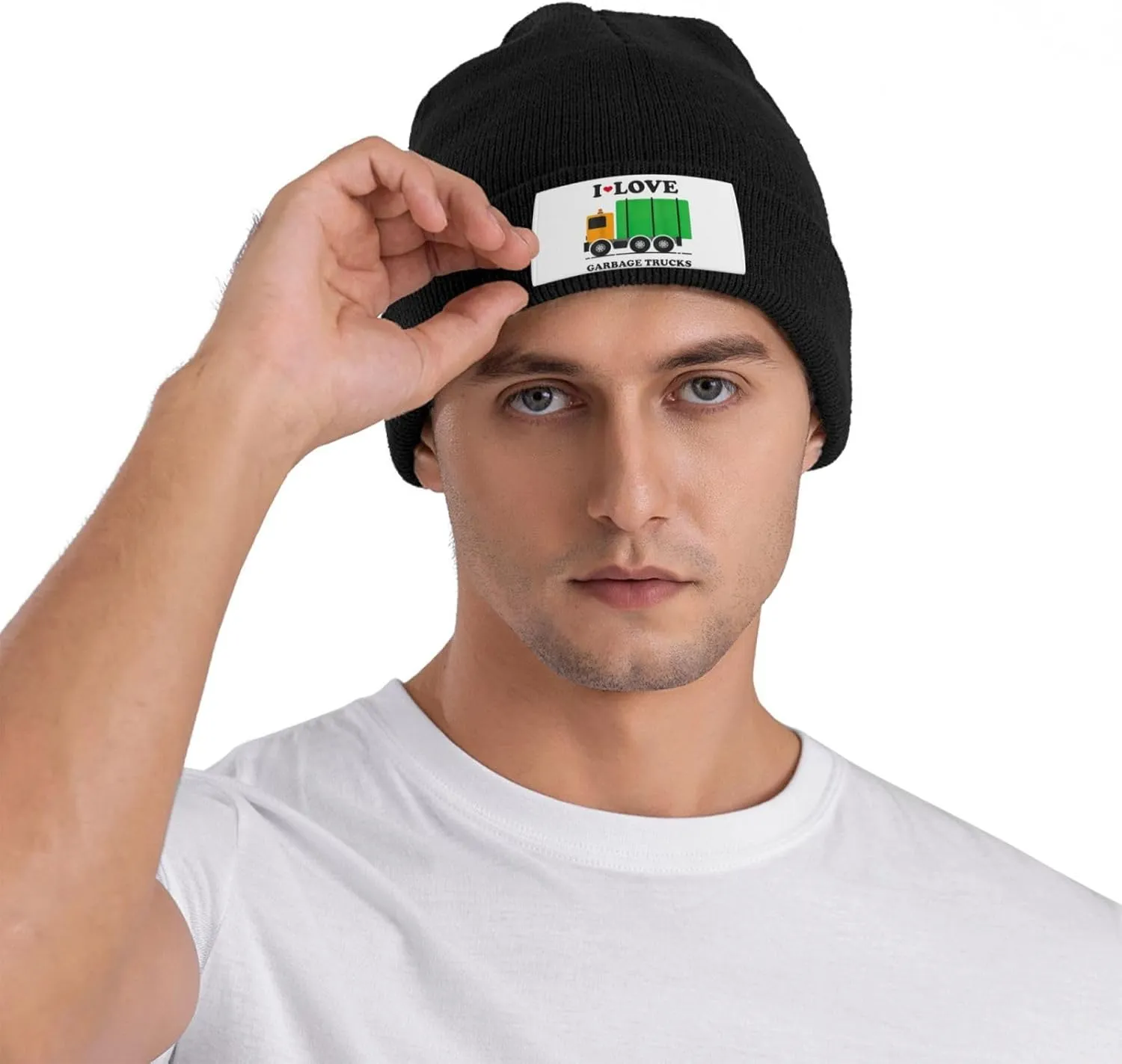 I Love Garbage Trucks Print Knitted Beanie Hat for Winter Warm Hat Simple Windproof Trendy Winter Hat