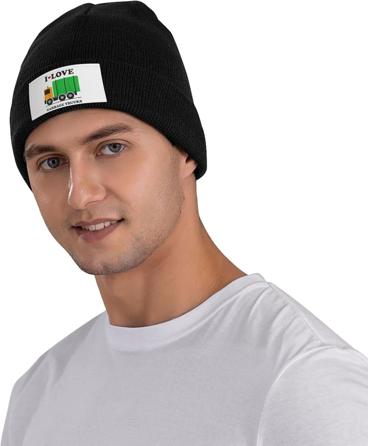 I Love Garbage Trucks Print Knitted Beanie Hat for Winter Warm Hat Simple Windproof Trendy Winter Hat