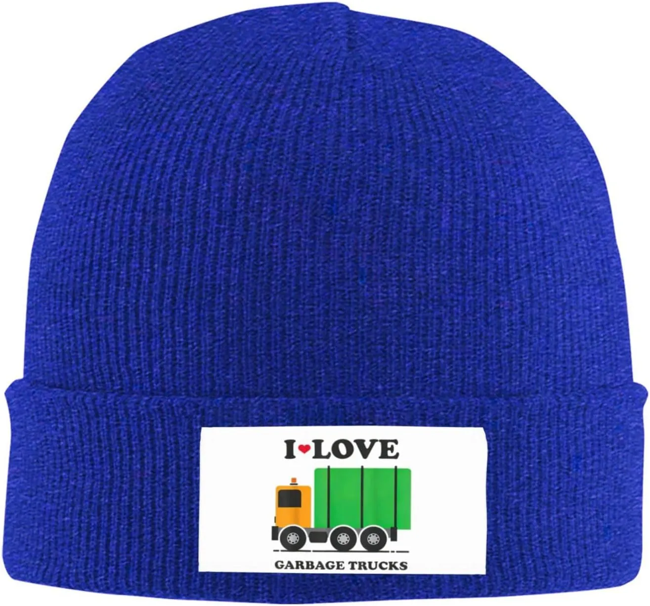 I Love Garbage Trucks Print Knitted Beanie Hat for Winter Warm Hat Simple Windproof Trendy Winter Hat