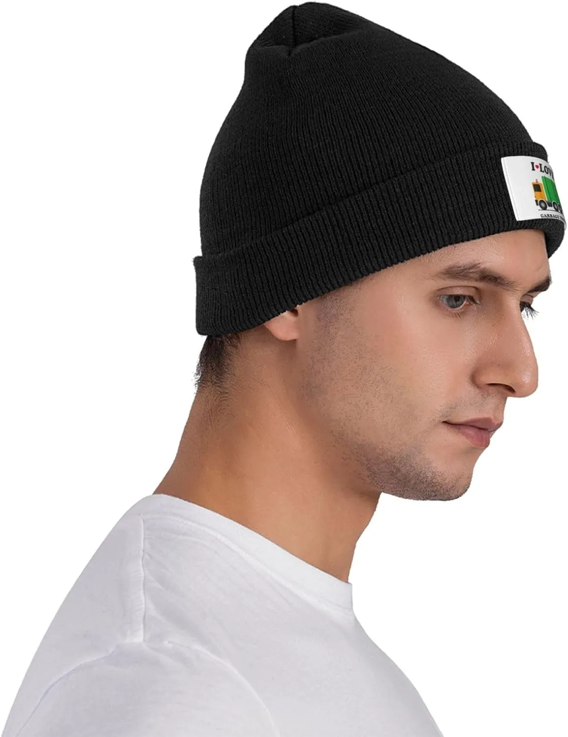 I Love Garbage Trucks Print Knitted Beanie Hat for Winter Warm Hat Simple Windproof Trendy Winter Hat
