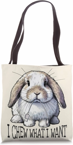 I Chew What I Want Holland Lop Rabbit Love Charger Cord Cute Tote Bag