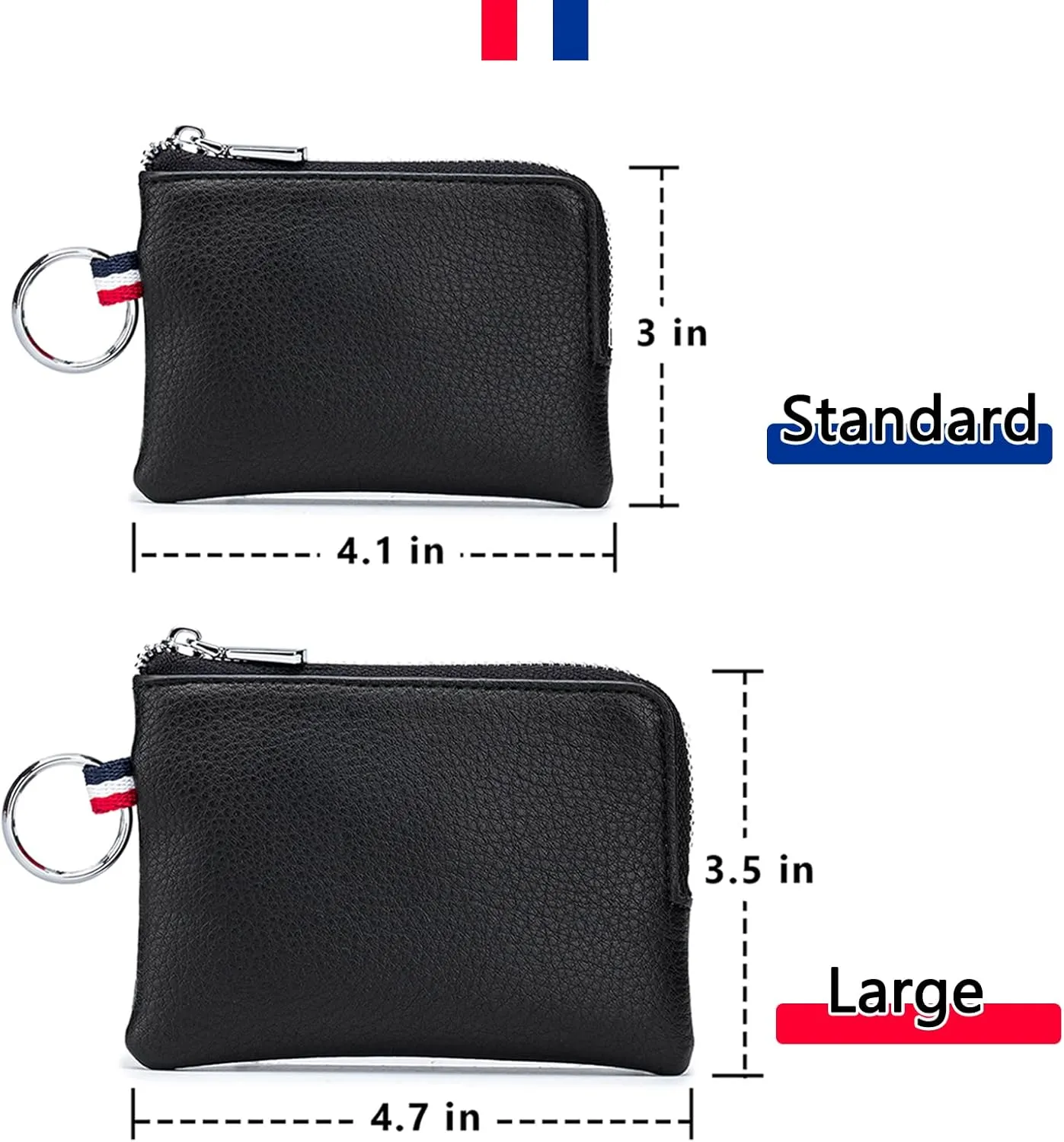 imeetu Leather Coin Purse Wallet, Mini Dual Keyrings Change Pouch Card Holder for Men Women (Black, large)