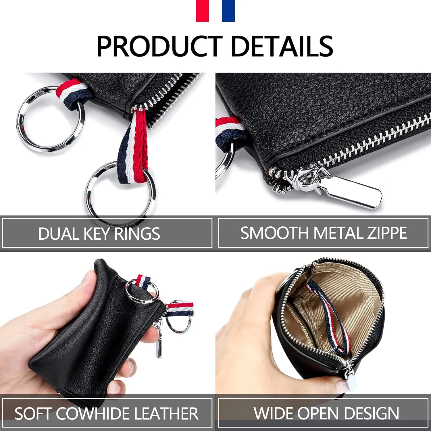 imeetu Leather Coin Purse Wallet, Mini Dual Keyrings Change Pouch Card Holder for Men Women (Coffee, standard)
