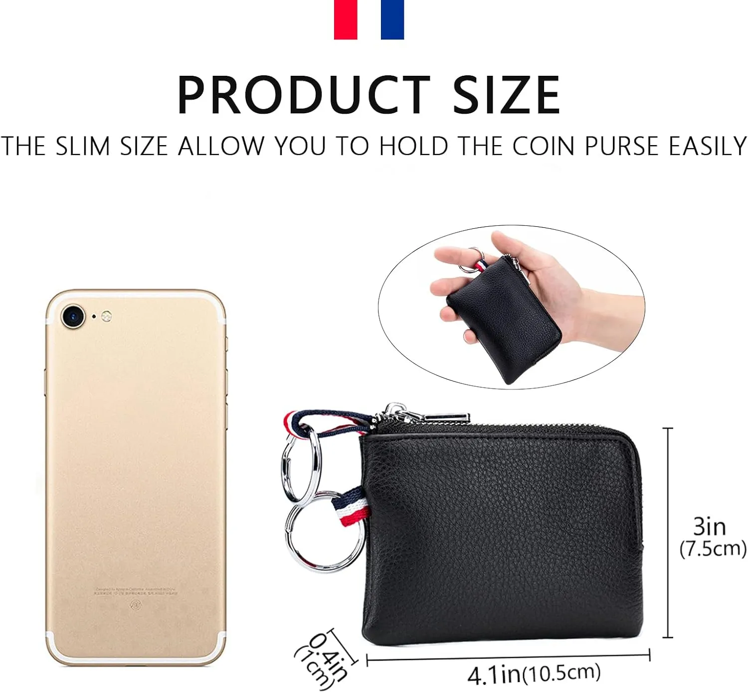 imeetu Leather Coin Purse Wallet, Mini Dual Keyrings Change Pouch Card Holder for Men Women (Coffee, standard)