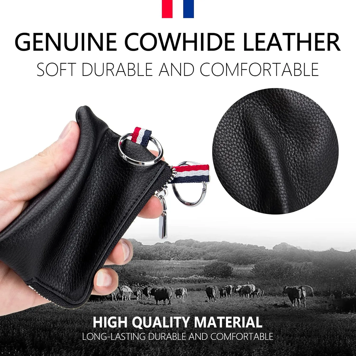 imeetu Leather Coin Purse Wallet, Mini Dual Keyrings Change Pouch Card Holder for Men Women (Coffee, standard)