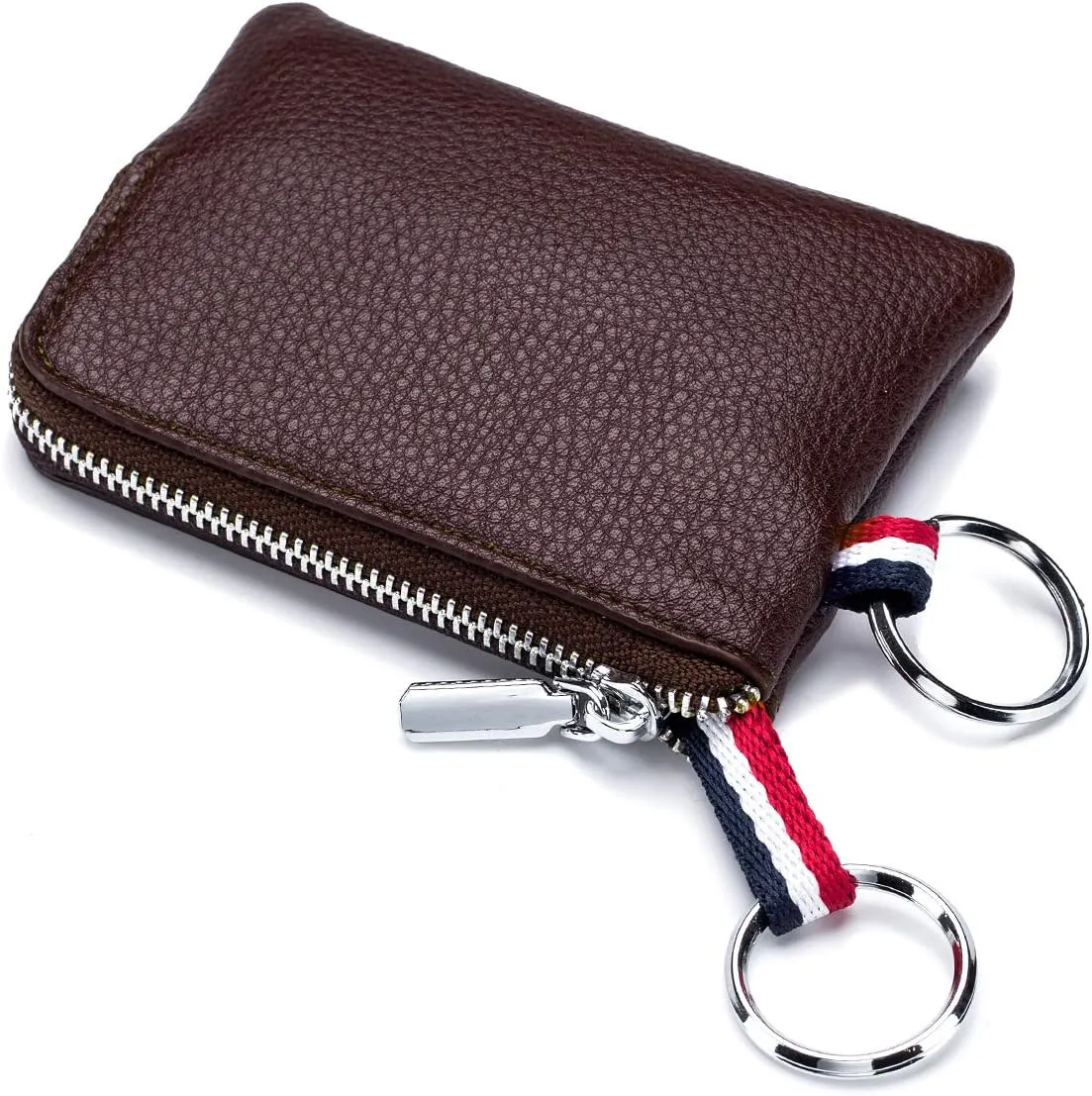 imeetu Leather Coin Purse Wallet, Mini Dual Keyrings Change Pouch Card Holder for Men Women (Coffee, standard)
