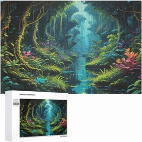 Impossible Puzzles for Adults，“Enchanted Jungle Stream A Verdant Wonderland”500 PCS，Challenging Jigsaw Puzzles for Adults