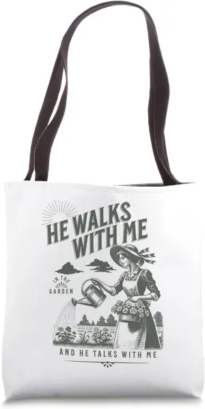 In The Garden Christian Hymn of Praise Lyrics Jesus Faith Tote Bag
