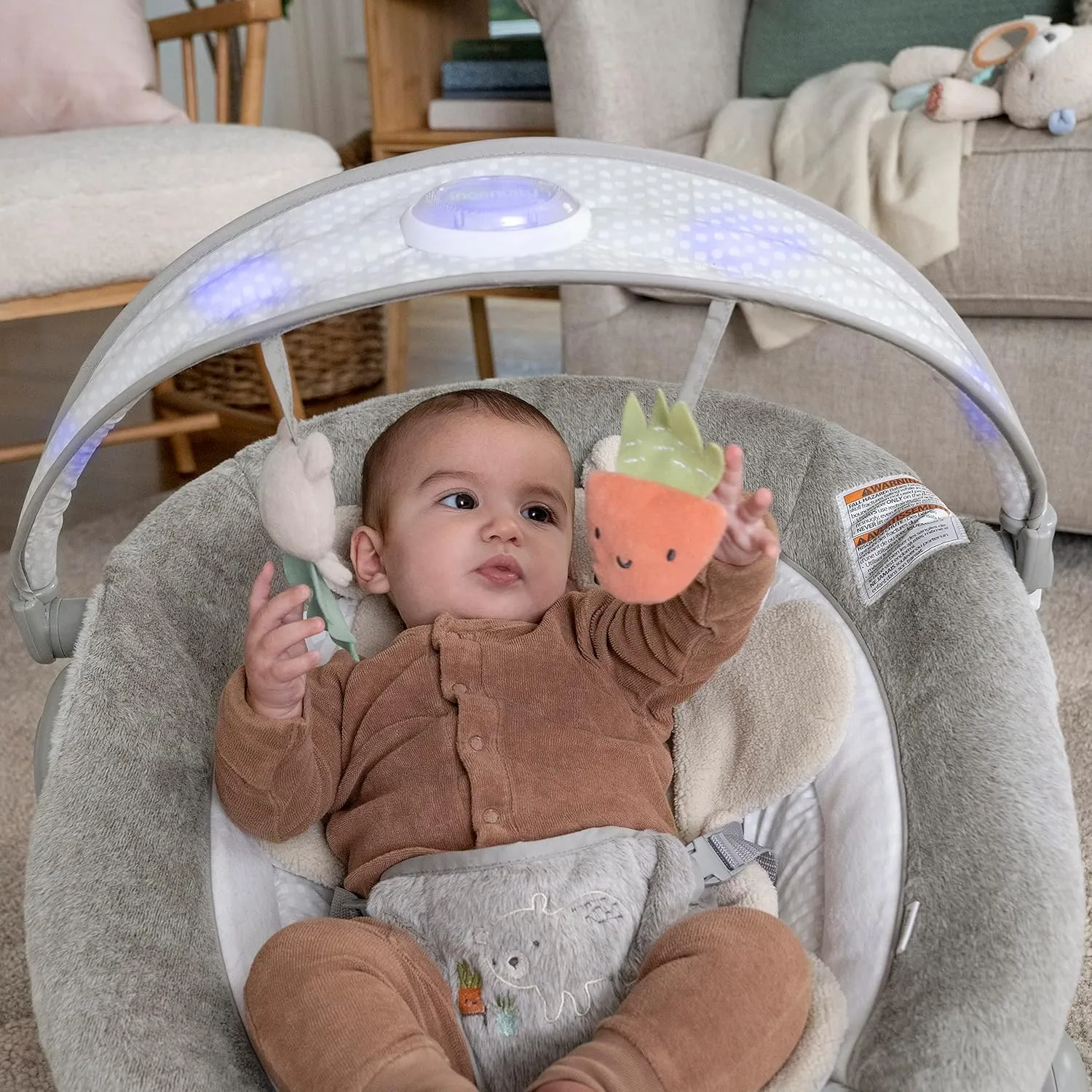 Ingenuity InLighten Baby Bouncer Seat with Light Up-Toy Bar and Bear Tummy Time Pillow Mat - Nate, Newborn and up