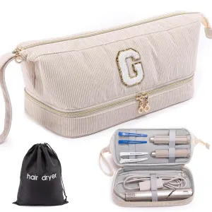 Initial Personalized Hair Dryer Case,Double-Layer Hair Tools Travel Carrying Case for Shark FlexStyle/SmoothStyle with Hair Dryer Bag - Hair Air Wrap Dryer Case Flat Curling Iron Travel Organizer