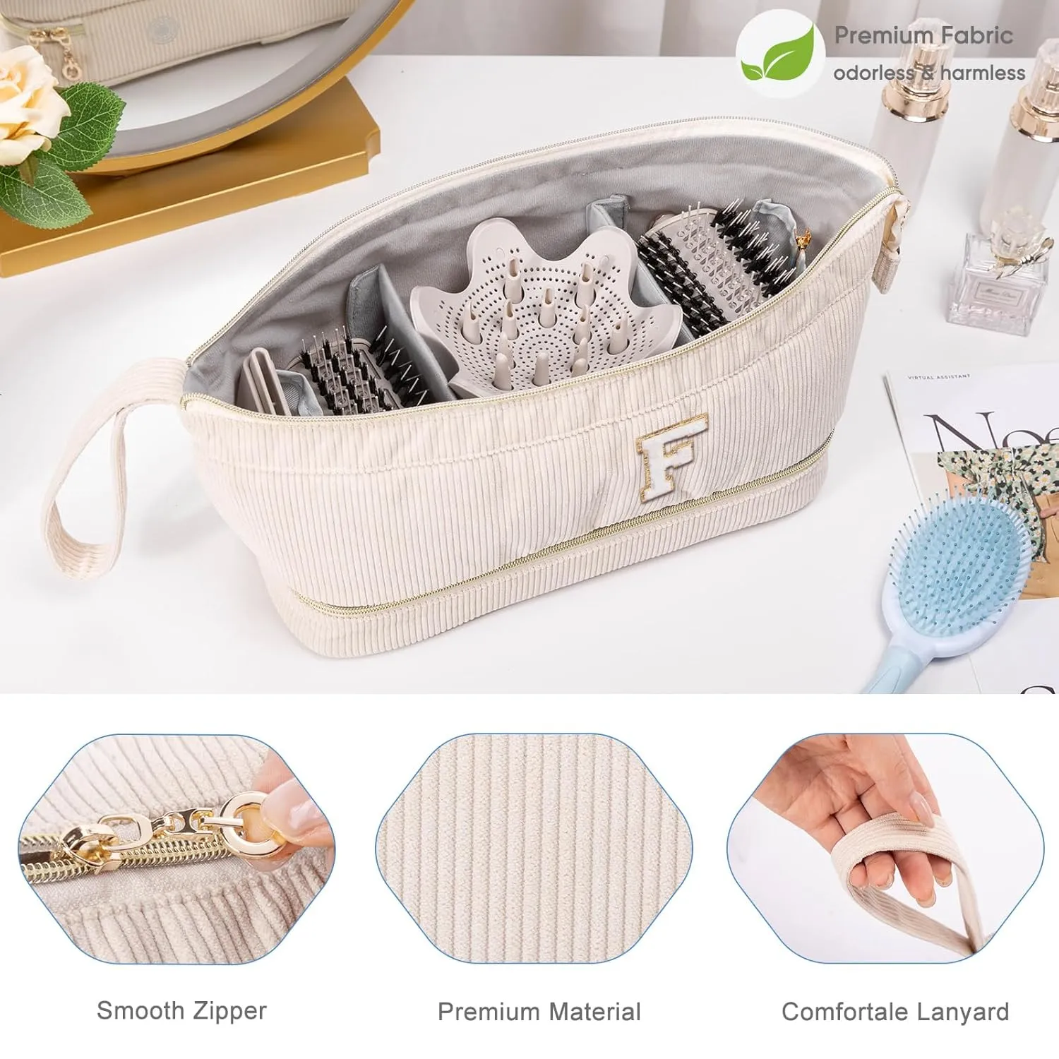 Initial Personalized Hair Dryer Case,Double-Layer Hair Tools Travel Carrying Case for Shark FlexStyle/SmoothStyle with Hair Dryer Bag - Hair Air Wrap Dryer Case Flat Curling Iron Travel Organizer