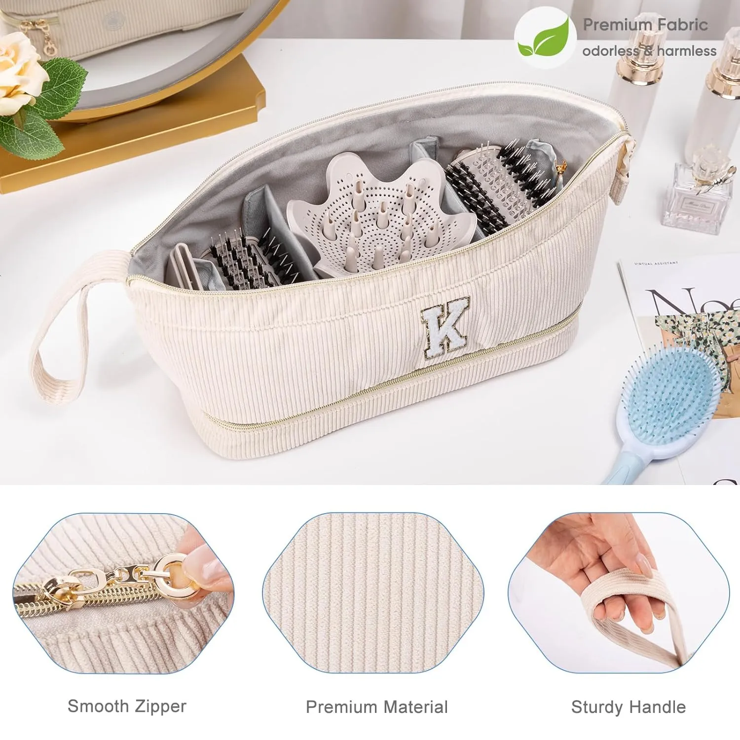Initial Personalized Hair Dryer Case,Double-Layer Hair Tools Travel Carrying Case for Shark FlexStyle/SmoothStyle with Hair Dryer Bag - Hair Air Wrap Dryer Case Flat Curling Iron Travel Organizer