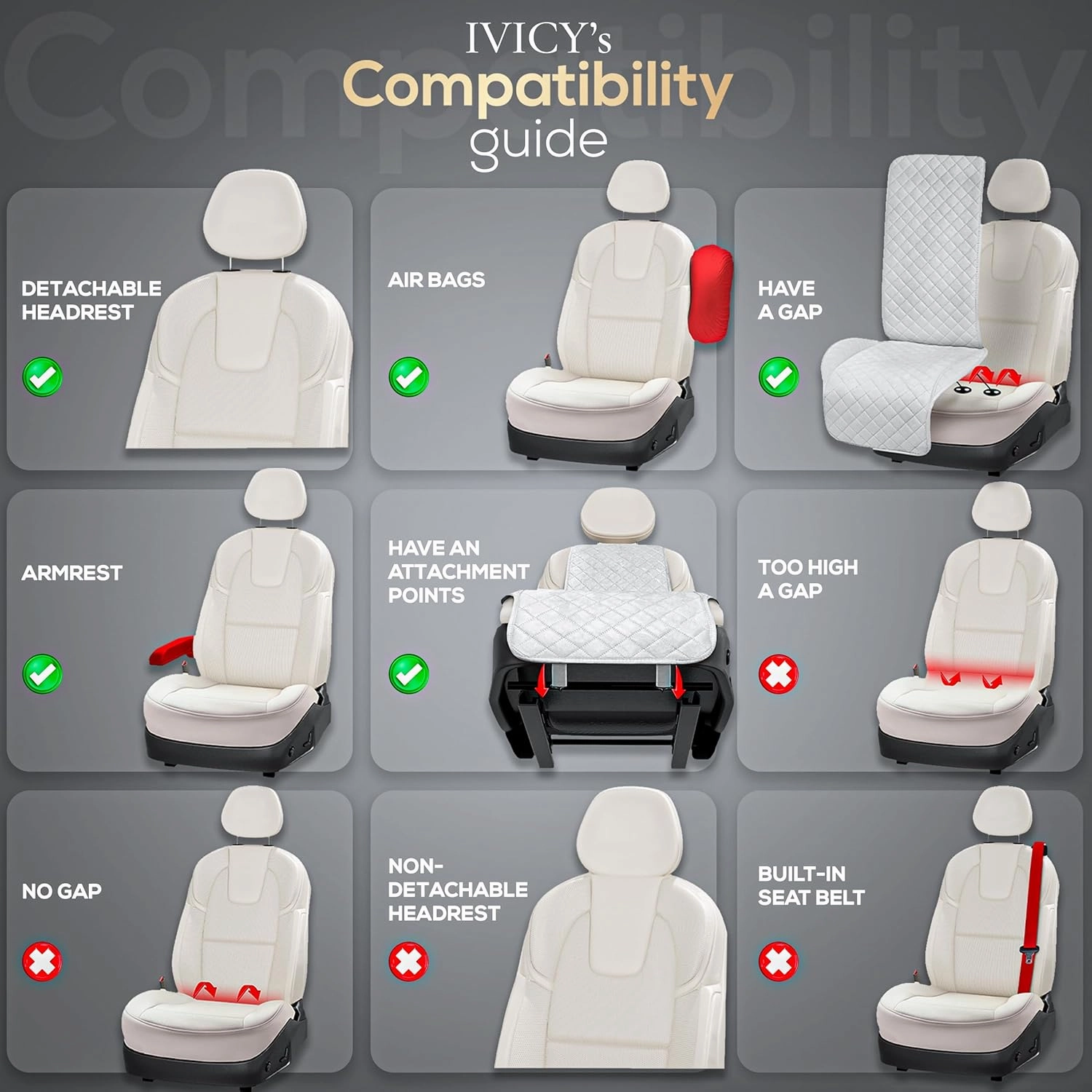 IVICY Linen Car Seat Cover for Cars - Non-Slip Soft & Breathable - Front Car Seat Protector Covers Universal Fits Most Automotive, Vans, SUVs, Trucks - 1 Unit - Beige