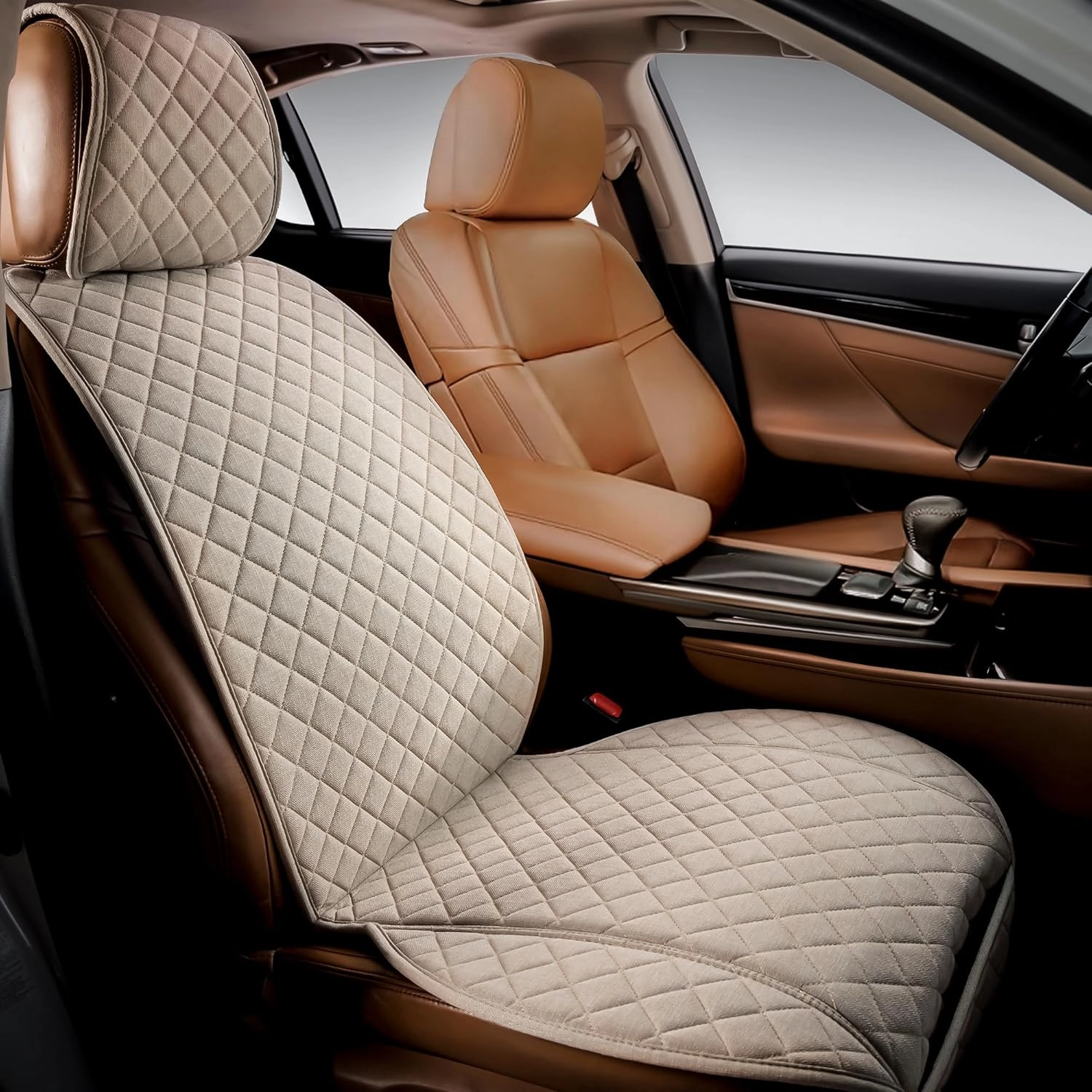 IVICY Linen Car Seat Cover for Cars - Non-Slip Soft & Breathable - Front Car Seat Protector Covers Universal Fits Most Automotive, Vans, SUVs, Trucks - 1 Unit - Beige