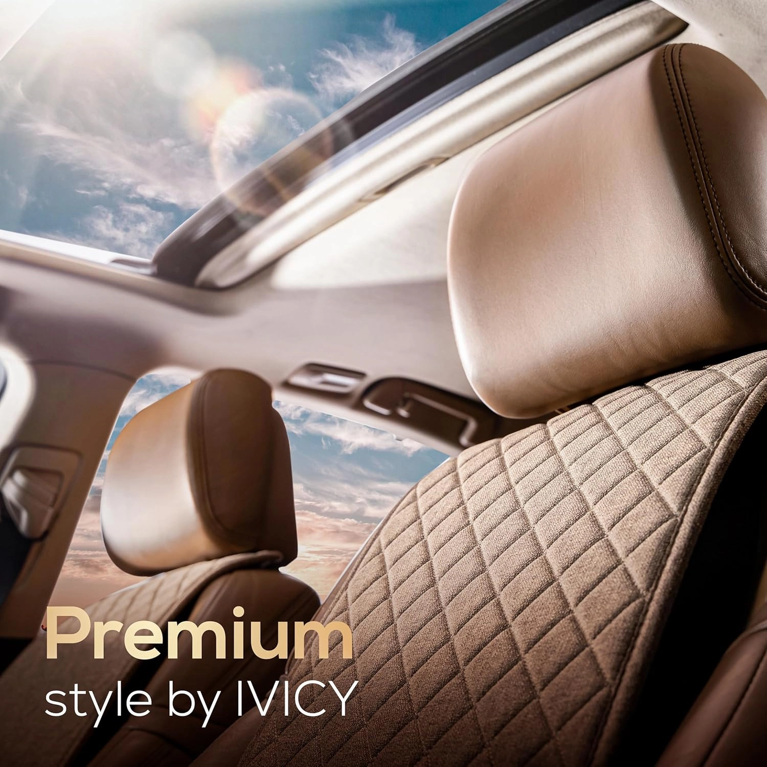 IVICY Linen Car Seat Cover for Cars - Non-Slip Soft & Breathable - Front Car Seat Protector Covers Universal Fits Most Automotive, Vans, SUVs, Trucks - 1 Unit - Brown