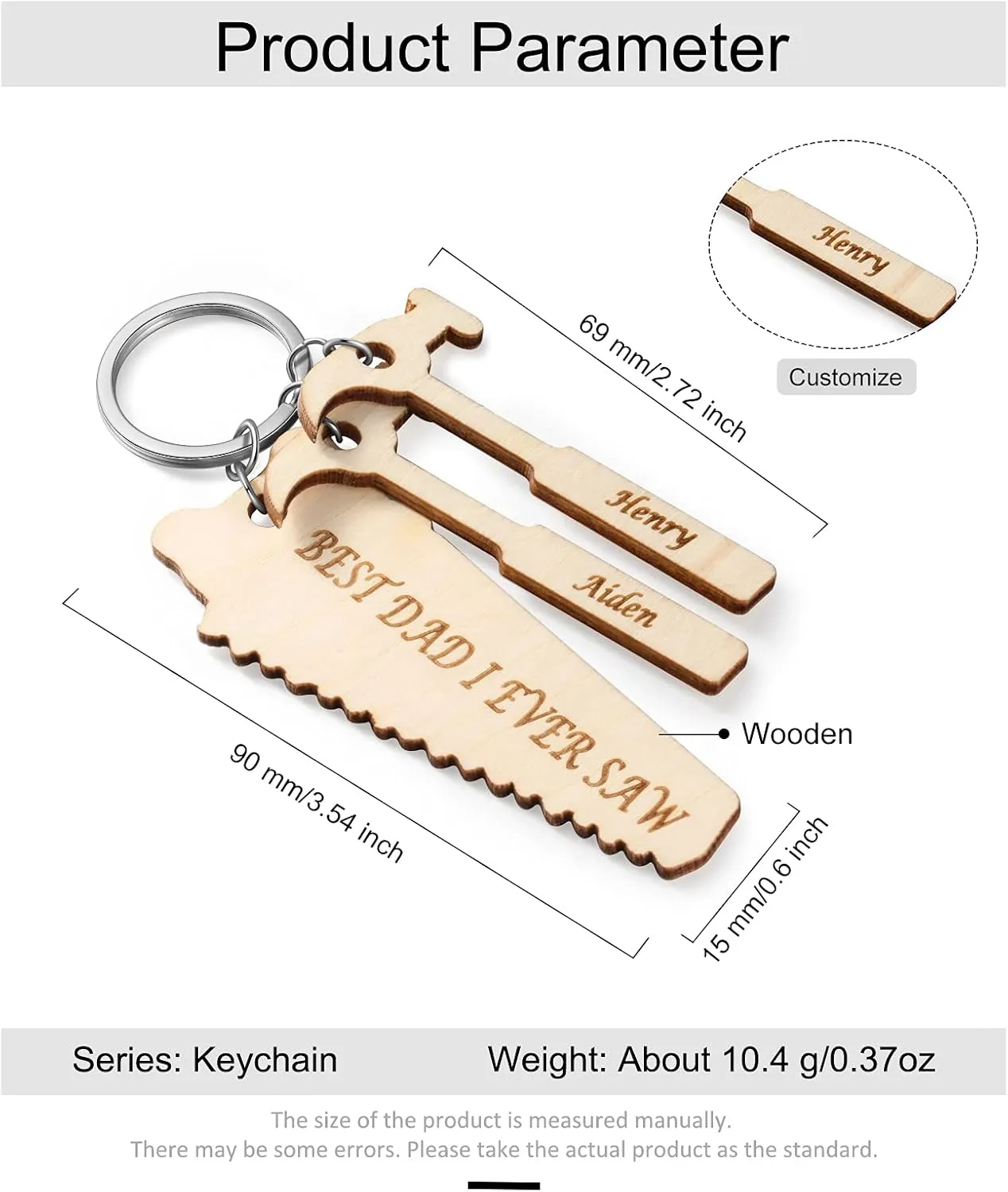 JewelOra Personalized Keychains for Men Custom Hammer Keychains for Dad Birthday Gift for Fathers Day