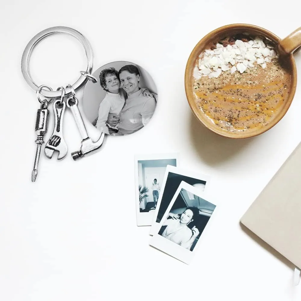 JewelOra Personalized Photo Keychains for Men Custom Name Keychain for Dad Father from Son Daughter Gift for Fathers Day