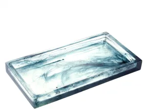 Jewelry Organizer Resin Tray, Bathroom Kitchen Dresser Vanity Organizer for Jewelry Cosmetic Shower Tissue Candle Perfume Soap Towel Shampoo Small Plant Decoration, Mini Size, Ink Blue