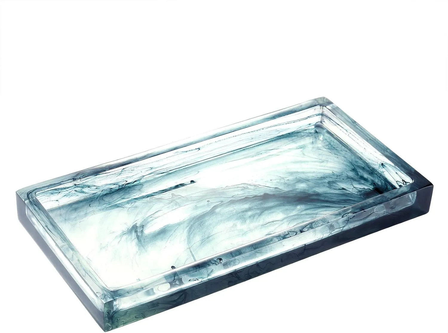 Jewelry Organizer Resin Tray, Bathroom Kitchen Dresser Vanity Organizer for Jewelry Cosmetic Shower Tissue Candle Perfume Soap Towel Shampoo Small Plant Decoration, Mini Size, Ink Blue