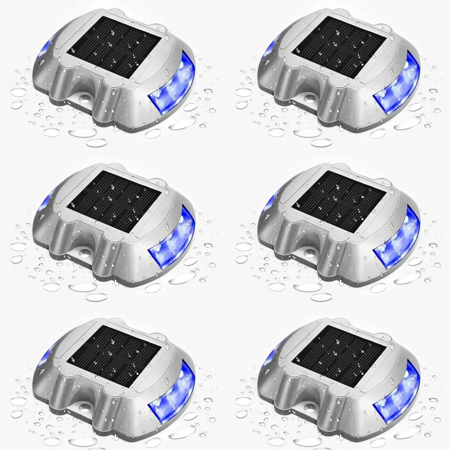 JIGUOOR Solar Deck Lights LED Driveway Lights Solar Powered Dock Light Outdoor IP68 Waterproof Road Markers for Step Sidewalk Stair Boat Garden Ground Pathway Yard (Blue, 6 Pack)