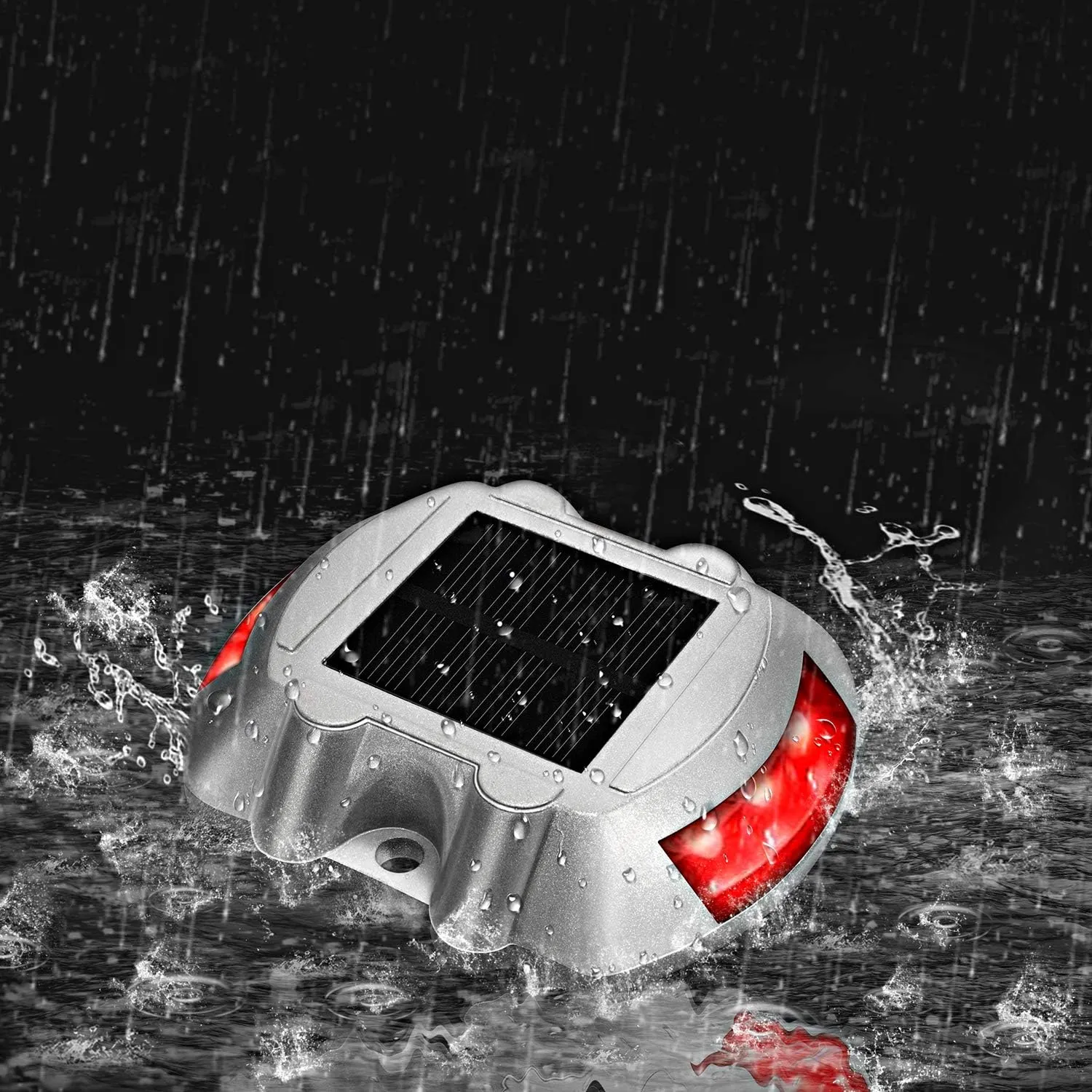 JIGUOOR Solar Deck Lights LED Driveway Lights Solar Powered Dock Light Outdoor IP68 Waterproof Road Markers for Step Sidewalk Stair Boat Garden Ground Pathway Yard (Red, 14 Pack)