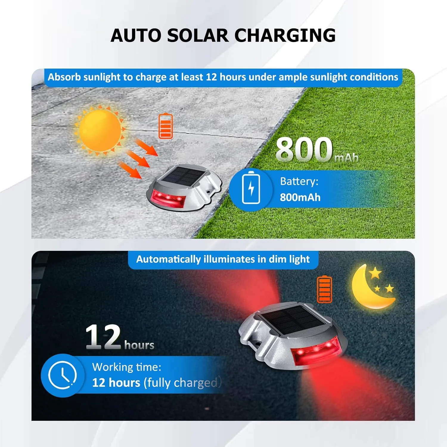 JIGUOOR Solar Deck Lights LED Driveway Lights Solar Powered Dock Light Outdoor IP68 Waterproof Road Markers for Step Sidewalk Stair Boat Garden Ground Pathway Yard (Red, 14 Pack)