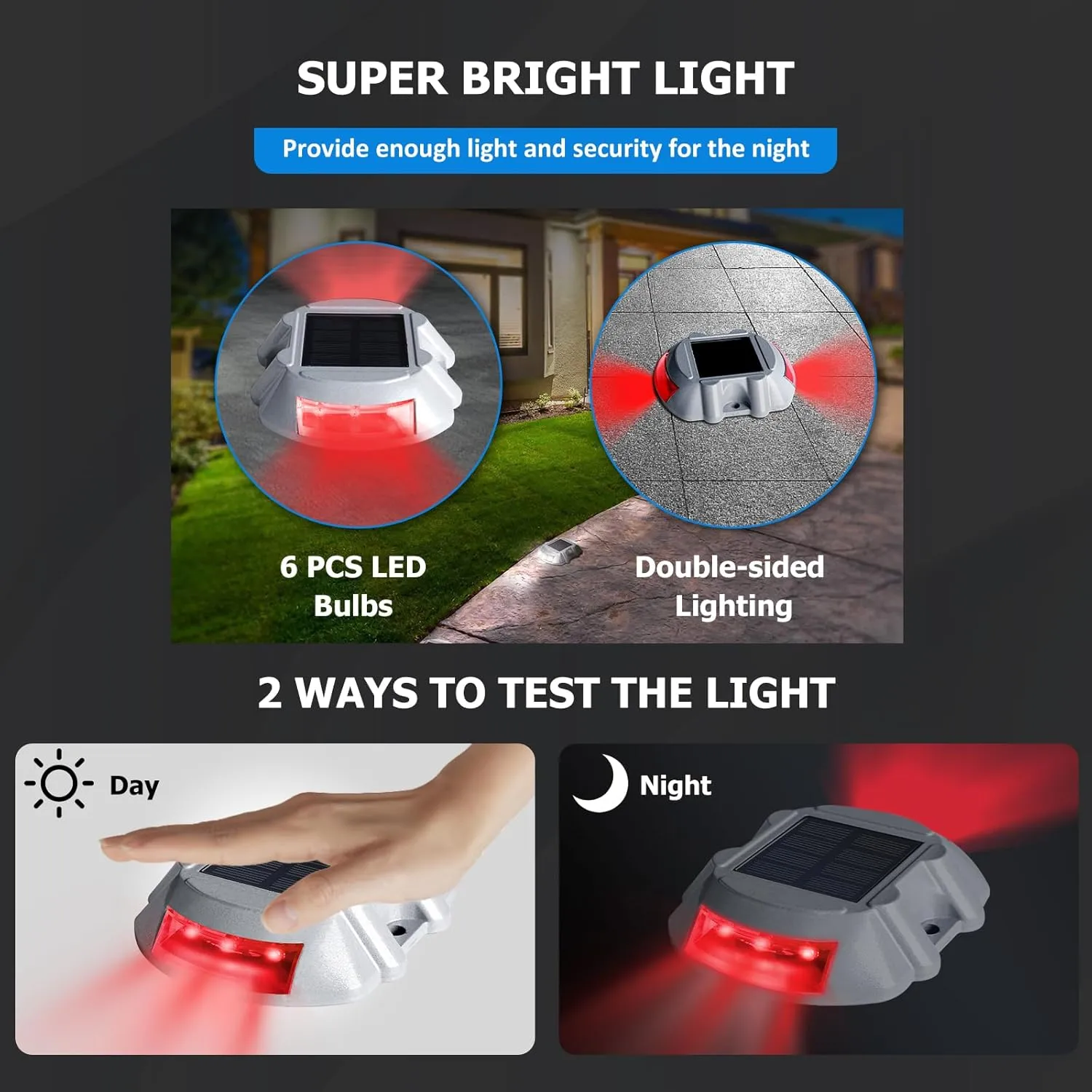 JIGUOOR Solar Deck Lights LED Driveway Lights Solar Powered Dock Light Outdoor IP68 Waterproof Road Markers for Step Sidewalk Stair Boat Garden Ground Pathway Yard (Red, 14 Pack)