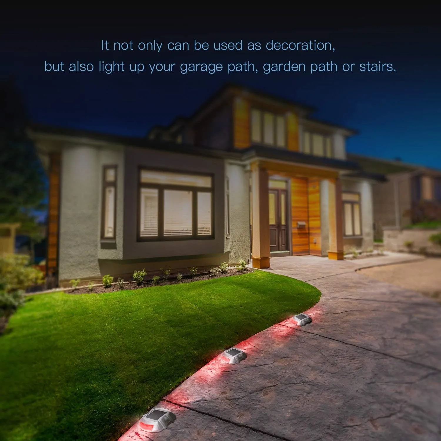 JIGUOOR Solar Deck Lights LED Driveway Lights Solar Powered Dock Light Outdoor IP68 Waterproof Road Markers for Step Sidewalk Stair Boat Garden Ground Pathway Yard (Red, 14 Pack)