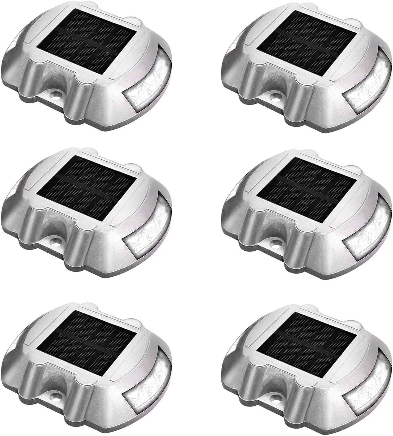 JIGUOOR Solar Deck Lights LED Driveway Lights Solar Powered Dock Light Outdoor IP68 Waterproof Road Markers for Step Sidewalk Stair Boat Garden Ground Pathway Yard (White, 6 Pack)