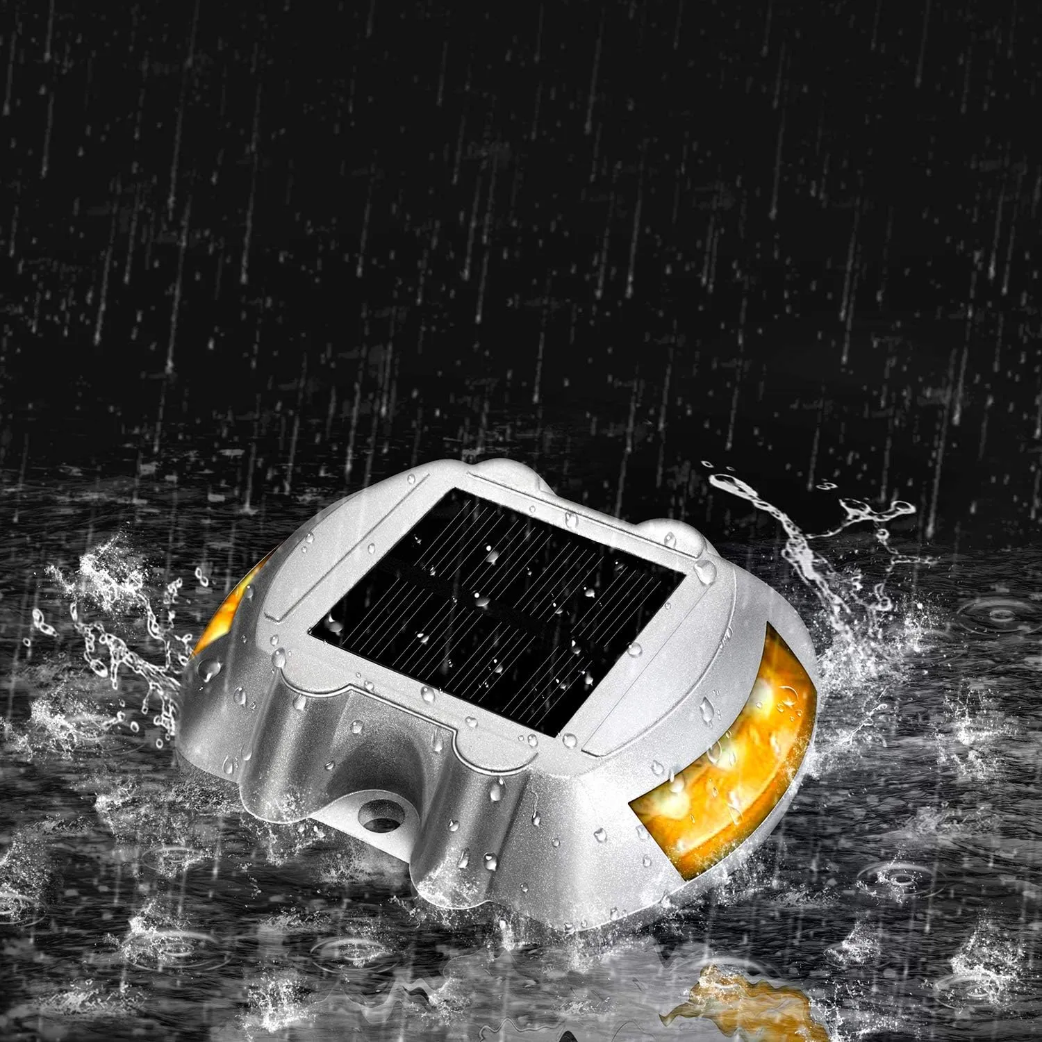 JIGUOOR Solar Deck Lights LED Driveway Lights Solar Powered Dock Light Outdoor IP68 Waterproof Road Markers for Step Sidewalk Stair Boat Garden Ground Pathway Yard (Yellow, 14 Pack)