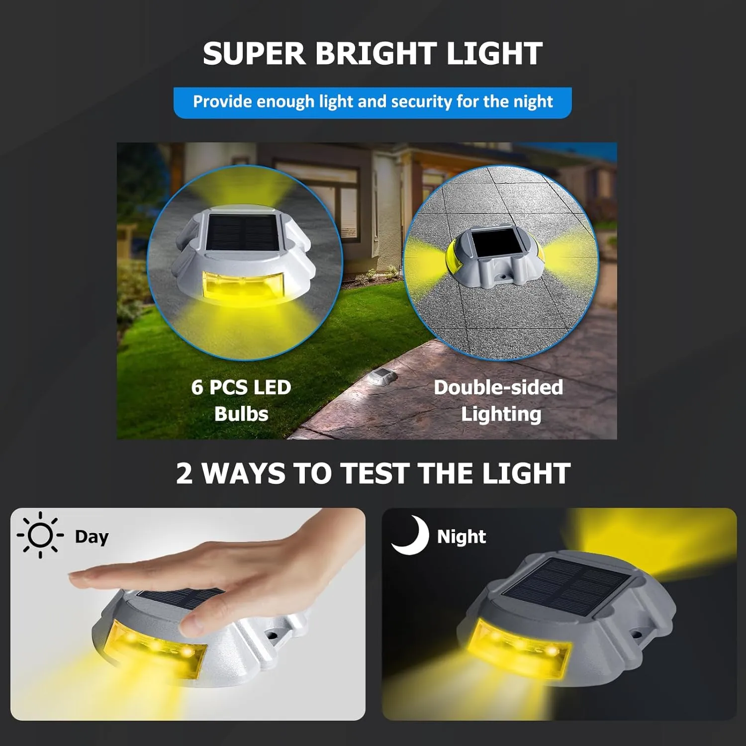 JIGUOOR Solar Deck Lights LED Driveway Lights Solar Powered Dock Light Outdoor IP68 Waterproof Road Markers for Step Sidewalk Stair Boat Garden Ground Pathway Yard (Yellow, 14 Pack)
