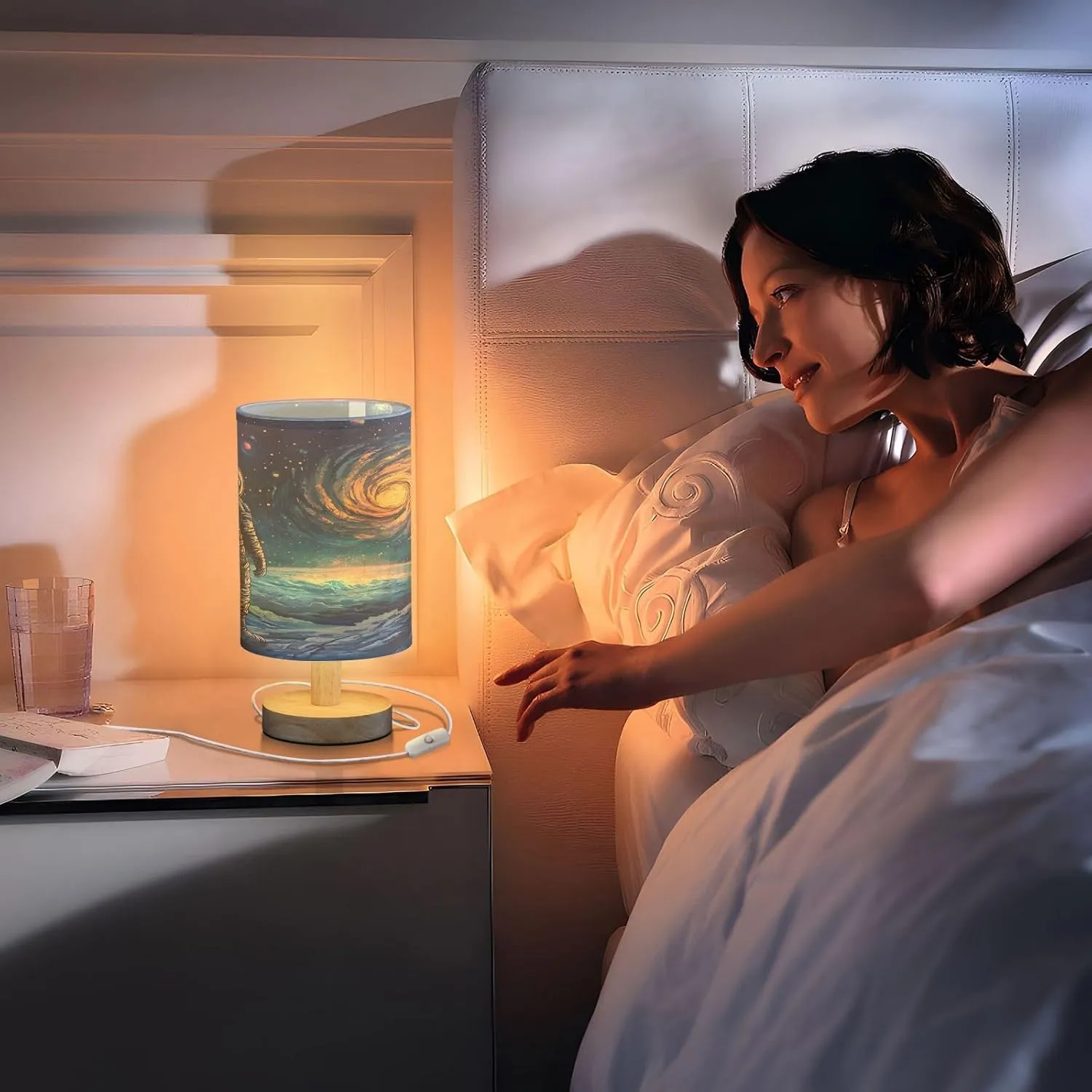 Joisal Astronaut Stars Space Table Light with USB Port Small Bedside Lamps, Bedroom Lamp