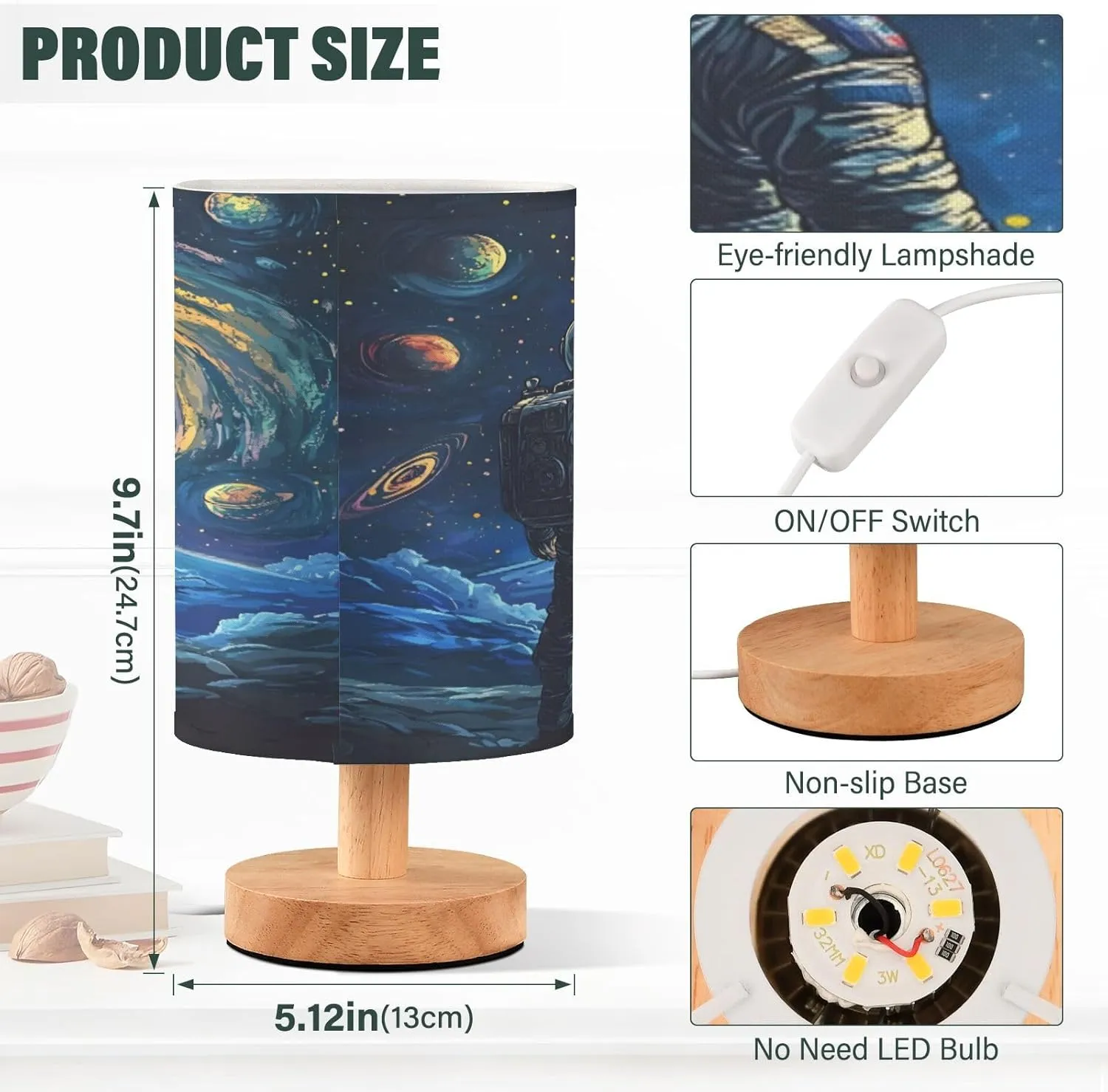 Joisal Astronaut Stars Space Table Light with USB Port Small Bedside Lamps, Bedroom Lamp