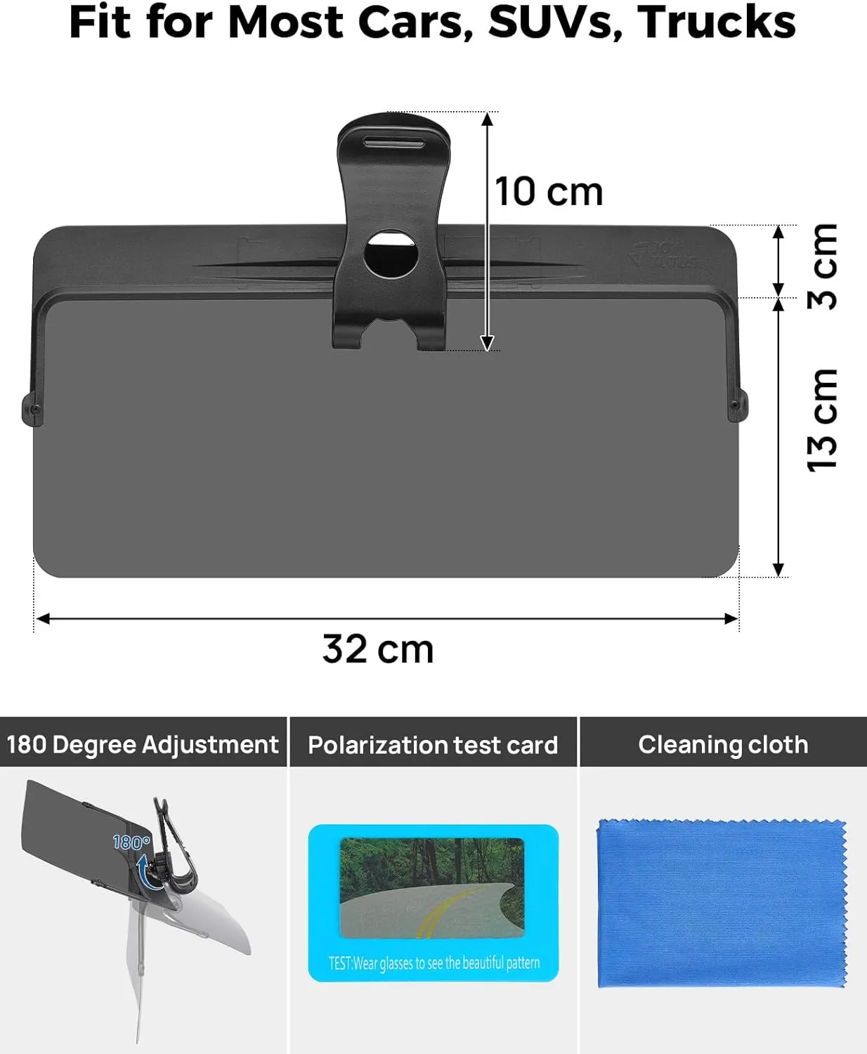JOYTUTUS Sun Visor Extender for Car - Universal Anti-Glare Polarized UV400 Protection, Easy to Install, Safe Driving Extension for Glare/UV Ray/Stray Light
