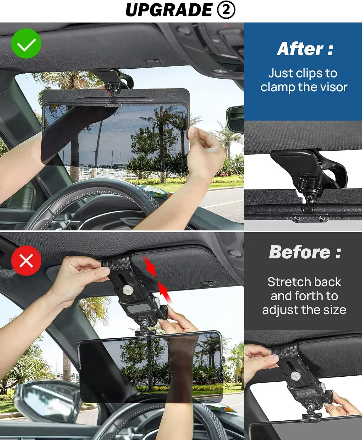 JOYTUTUS Sun Visor Extender for Car - Universal Anti-Glare Polarized UV400 Protection, Easy to Install, Safe Driving Extension for Glare/UV Ray/Stray Light