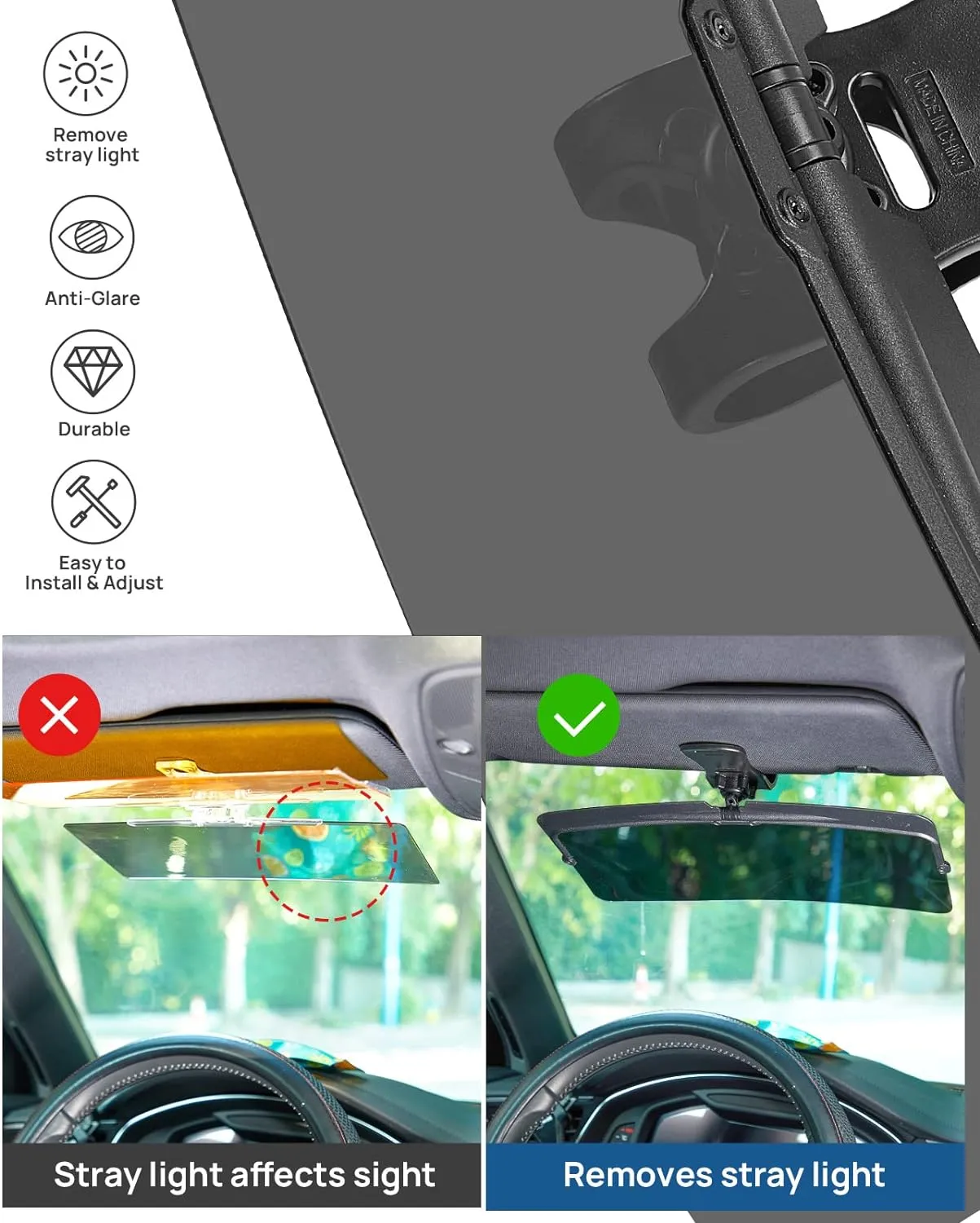 JOYTUTUS Sun Visor Extender for Car - Universal Anti-Glare Polarized UV400 Protection, Easy to Install, Safe Driving Extension for Glare/UV Ray/Stray Light