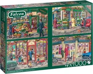 Jumbo, Falcon de Luxe - Corner Shops, Jigsaw Puzzles for Adults, 4 x 1,000 Piece