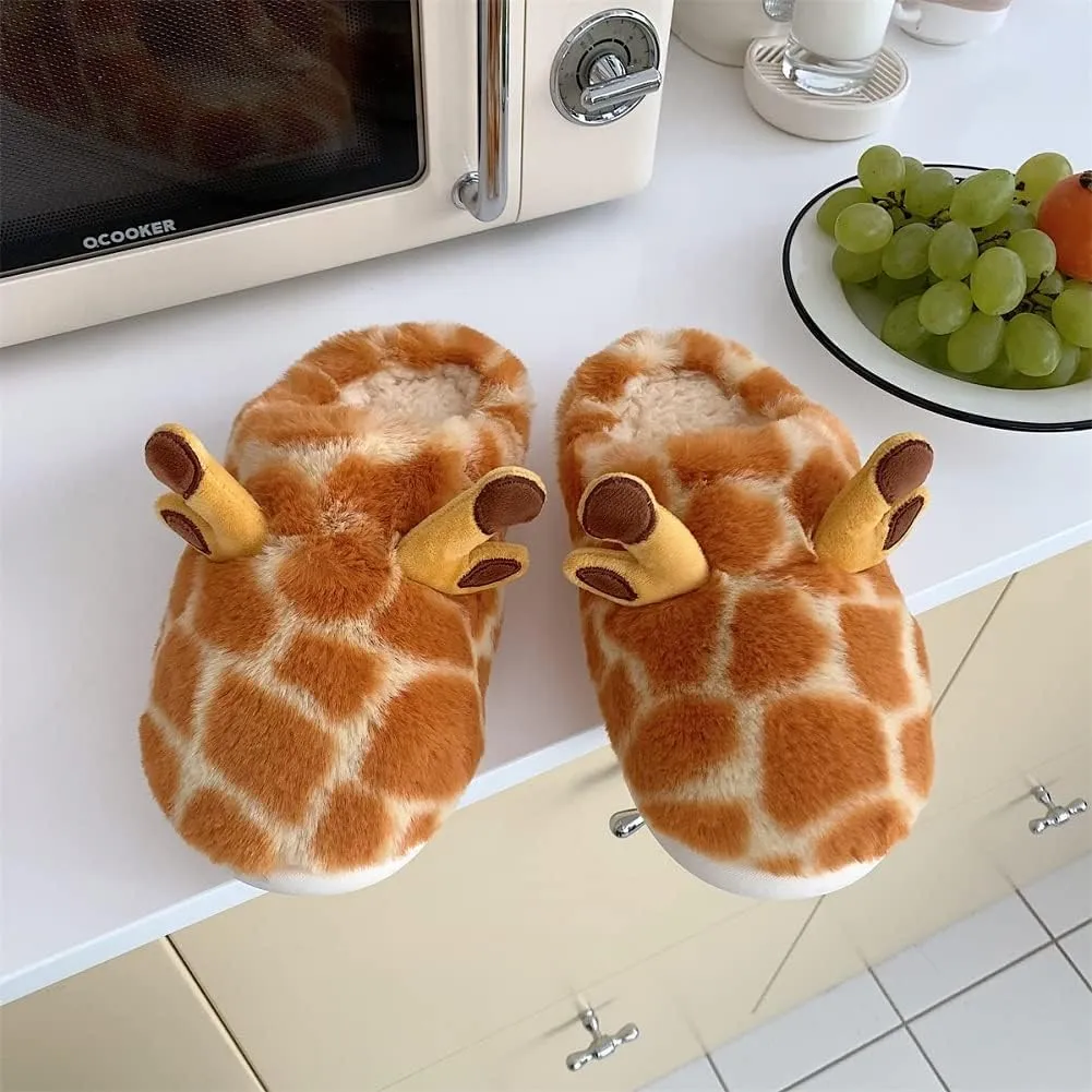 Kawaii Fuzzy Giraffe Slippers Cartoon Giraffe Cotton Slippers Cute Fluffy Giraffe Slippers Shoes for Adults Kids (8-9, Style B)