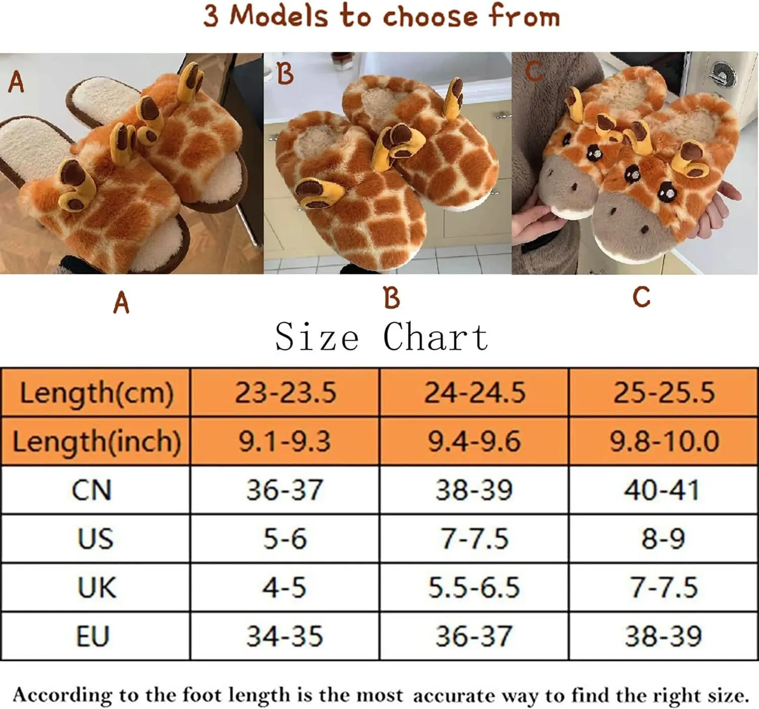 Kawaii Fuzzy Giraffe Slippers Cartoon Giraffe Cotton Slippers Cute Fluffy Giraffe Slippers Shoes for Adults Kids (8-9, Style B)