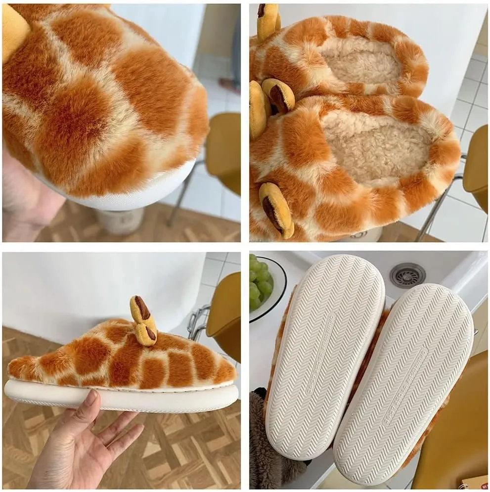 Kawaii Fuzzy Giraffe Slippers Cartoon Giraffe Cotton Slippers Cute Fluffy Giraffe Slippers Shoes for Adults Kids (8-9, Style B)