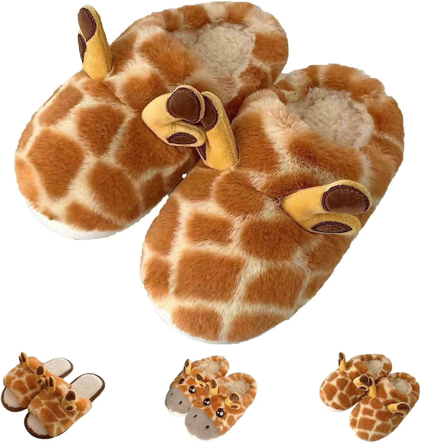 Kawaii Fuzzy Giraffe Slippers Cartoon Giraffe Cotton Slippers Cute Fluffy Giraffe Slippers Shoes for Adults Kids (8-9, Style B)