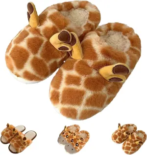 Kawaii Fuzzy Giraffe Slippers Cartoon Giraffe Cotton Slippers Cute Fluffy Giraffe Slippers Shoes for Adults Kids (8-9, Style B)