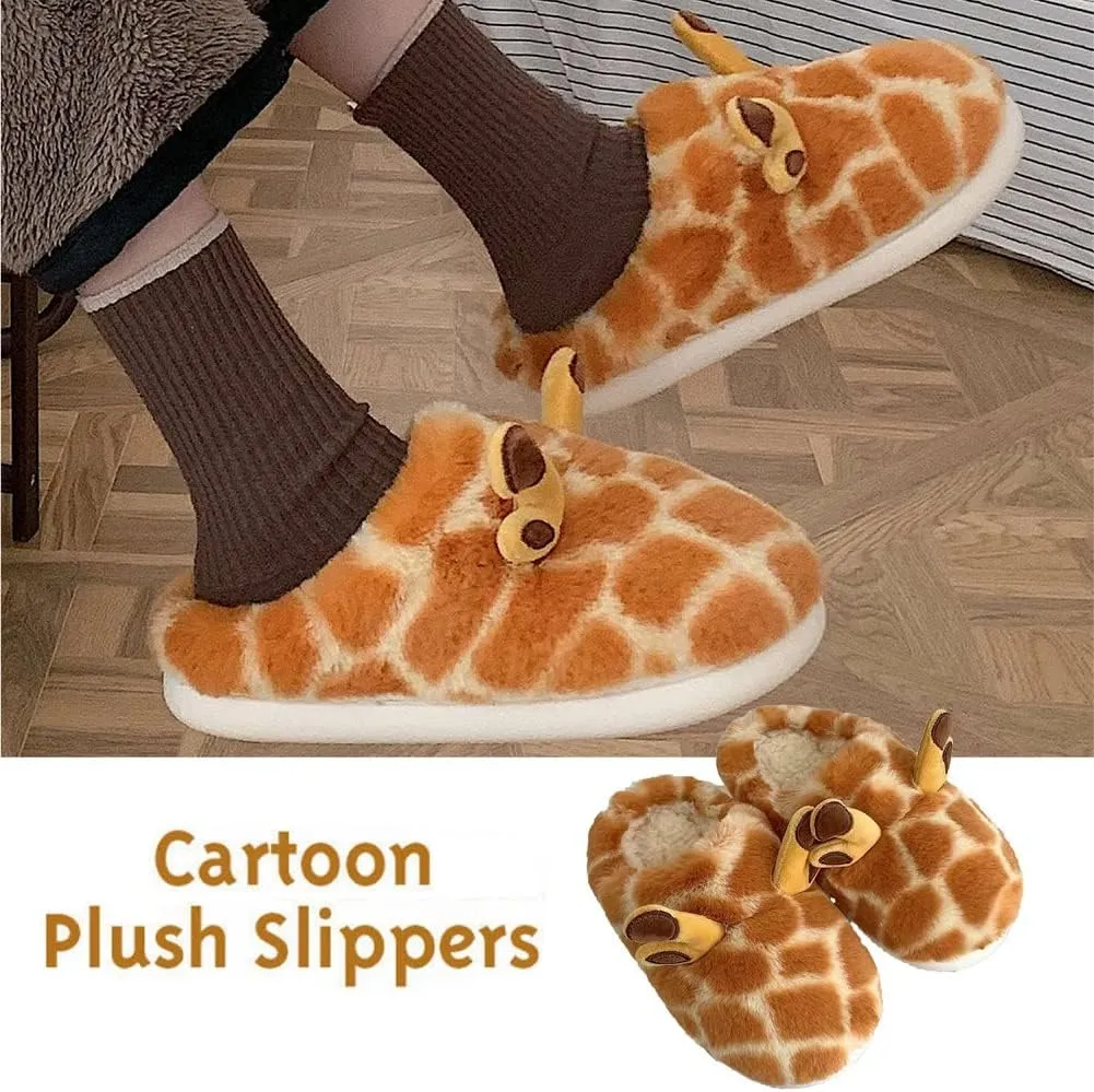 Kawaii Fuzzy Giraffe Slippers Cartoon Giraffe Cotton Slippers Cute Fluffy Giraffe Slippers Shoes for Adults Kids (8-9, Style B)