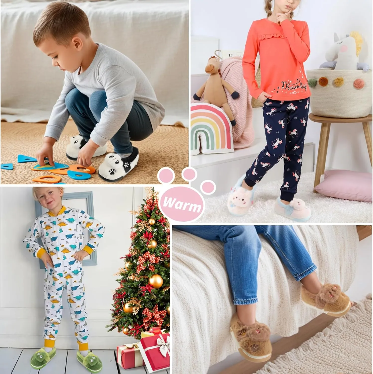 Kids Plush Warm Slippers for Girls Boys Toddlers Winter Fuzzy Indoor House Shoes
