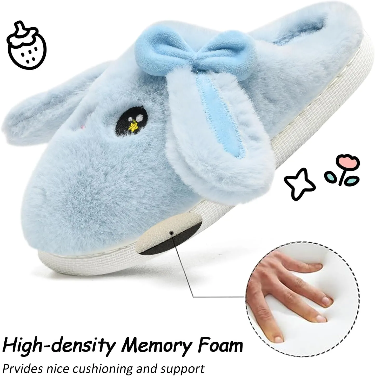 Kids Slippers Boys Girls Bunny Animal Slippers,Cute Bow Plush Funny Cartoon Rabbit Slippers,Comfy Fluffy Fuzzy Pillow Cloud Bedroom House Slippers Little/Big Kids