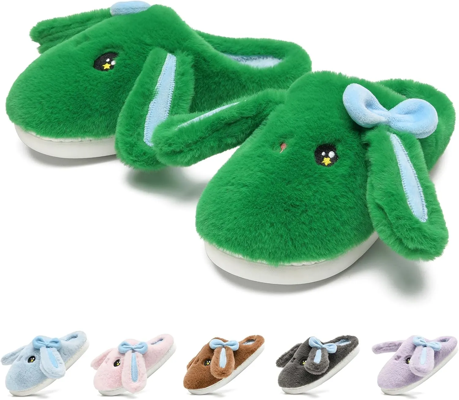 Kids Slippers Boys Girls Bunny Animal Slippers,Cute Bow Plush Funny Cartoon Rabbit Slippers,Comfy Fluffy Fuzzy Pillow Cloud Bedroom House Slippers Little/Big Kids