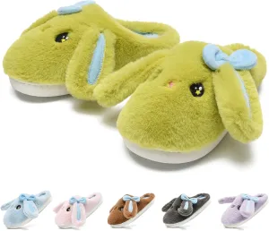 Kids Slippers Boys Girls Bunny Animal Slippers,Cute Bow Plush Funny Cartoon Rabbit Slippers,Comfy Fluffy Fuzzy Pillow Cloud Bedroom House Slippers Little/Big Kids