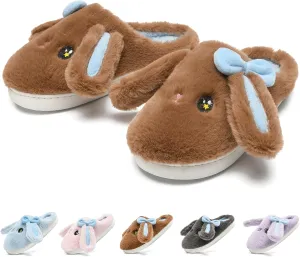 Kids Slippers Boys Girls Bunny Animal Slippers,Cute Bow Plush Funny Cartoon Rabbit Slippers,Comfy Fluffy Fuzzy Pillow Cloud Bedroom House Slippers Little/Big Kids