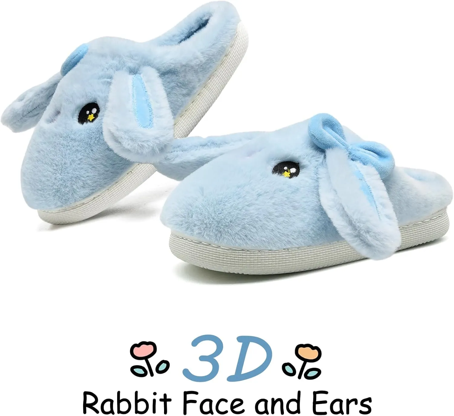 Kids Slippers Boys Girls Bunny Animal Slippers,Cute Bow Plush Funny Cartoon Rabbit Slippers,Comfy Fluffy Fuzzy Pillow Cloud Bedroom House Slippers Little/Big Kids