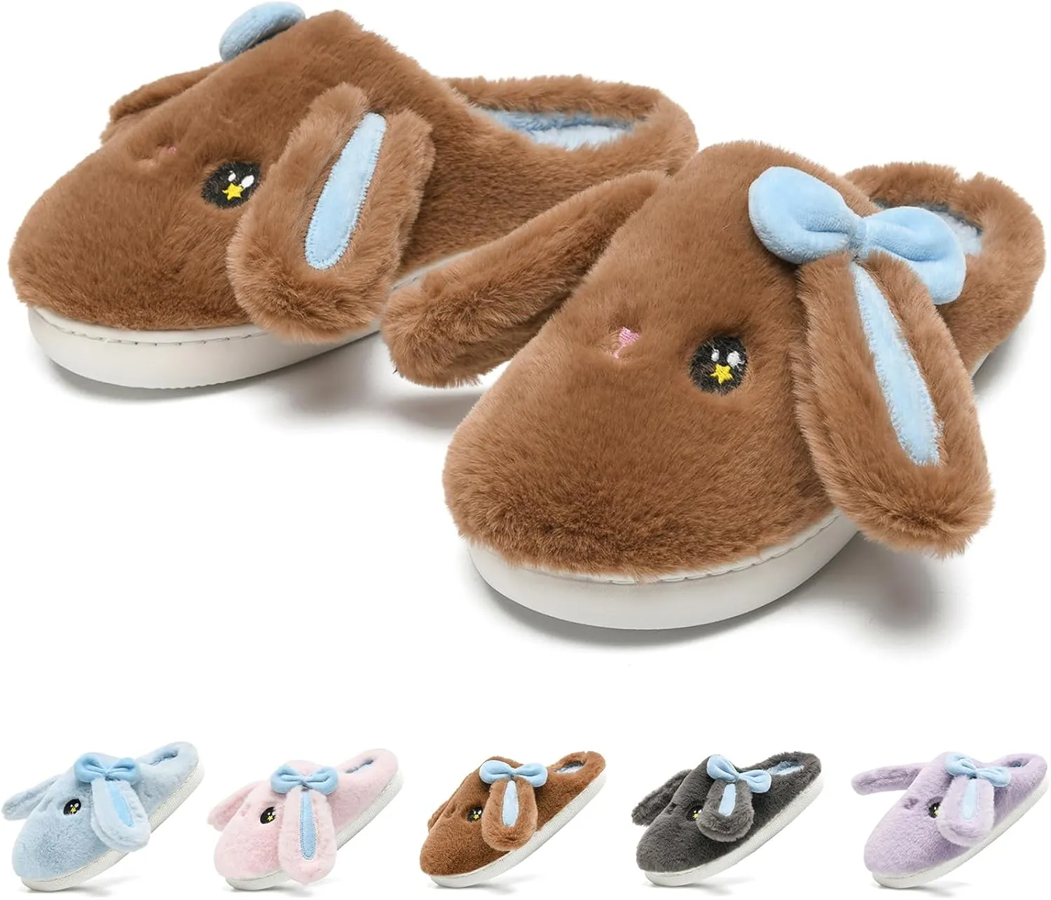 Kids Slippers Boys Girls Bunny Animal Slippers,Cute Bow Plush Funny Cartoon Rabbit Slippers,Comfy Fluffy Fuzzy Pillow Cloud Bedroom House Slippers Little/Big Kids